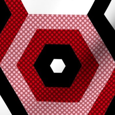 Concentric Hexagons in Pink and Red Dotted