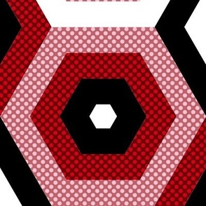 Concentric Hexagons in Pink and Red Dotted