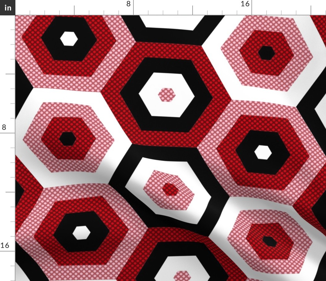 Concentric Hexagons in Pink and Red Dotted