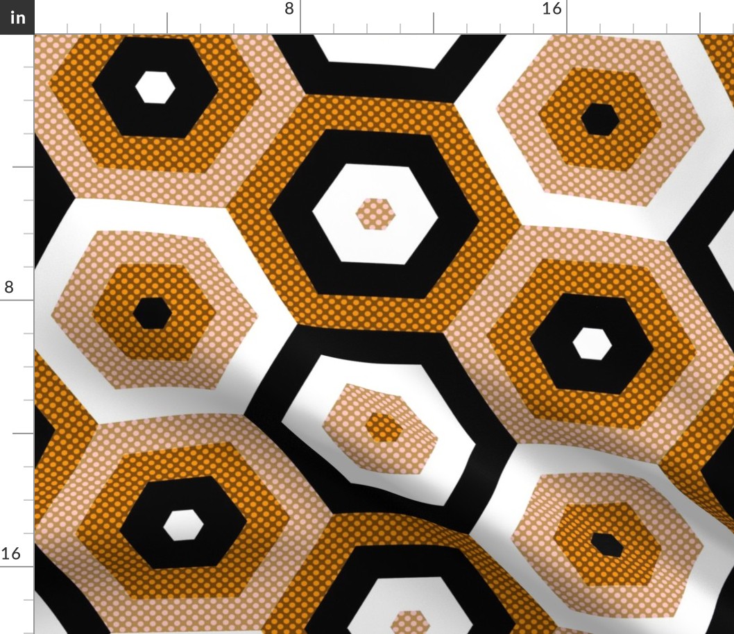 Concentric Hexagons in Peach and Gold Dotted