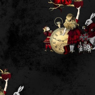 Alice in wonderland gothic grunge red and gold design