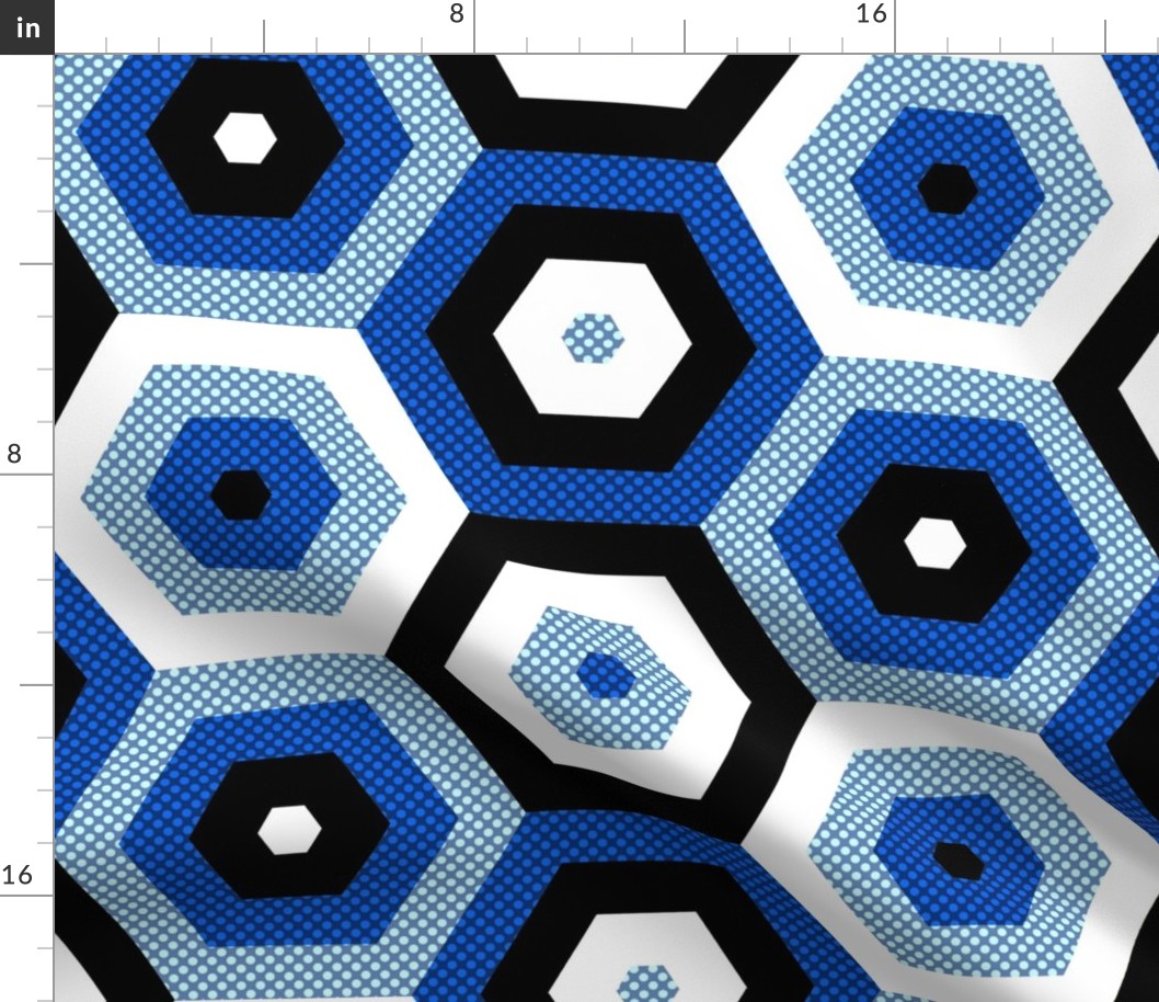 Concentric Hexagons in Blue Dotted