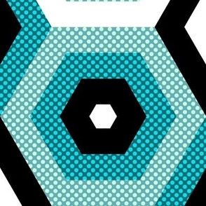 Concentric Hexagons in Turquoise and Mint Green Dotted