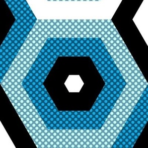 Concentric Hexagons in Sky Blue and Turquoise Dotted