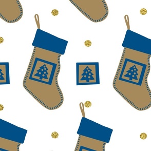 Festive Blue and Gold Christmas Stockings