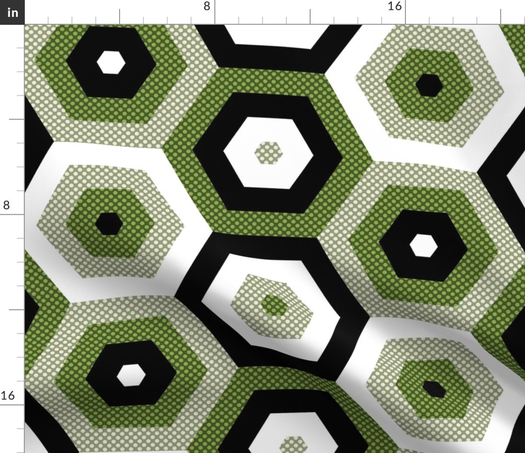 Concentric Hexagons in Sage Green Dotted