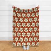 red-orange and sage and off white floral