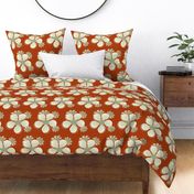 red-orange and sage and off white floral
