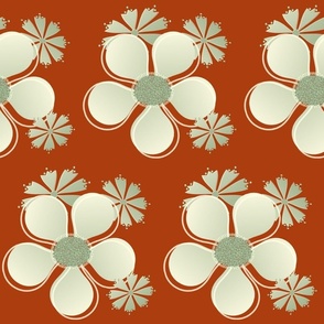 red-orange and sage and off white floral