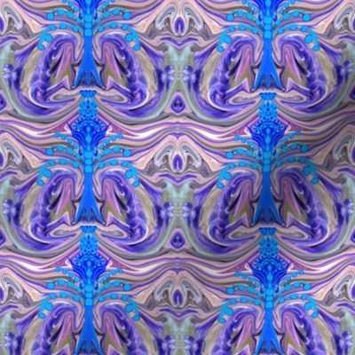 LNBT2 - Warrior's Stance  Otherworldly Botanical on Surreal Background - Purple and Blue - Basic Layout - 4 inch repeat