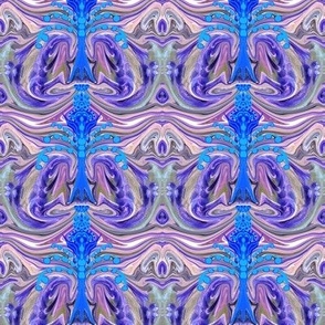 LNBT2 - Warrior's Stance  Otherworldly Botanical on Surreal Background - Purple and Blue - Basic Layout - 4 inch repeat