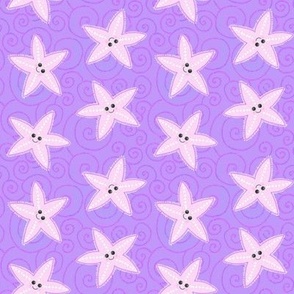 Pink kawaii starfish on purple 