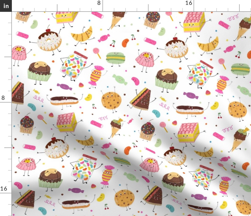 Hand drawn sweet  DITZY candy characters on white - SMALL