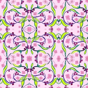 Apple Blossom Picnic - Bright Pink And Lime Green.
