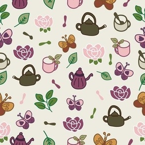 Seamless garden tea party pattern