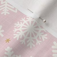 Let It Snow- Snowflakes on Linen Texture Background- Cotton Candy Pink- Winter- Holidays- Christmas- Multidirectional- Large Scale- Soft Pastel Colors- Baby Christmas Blanket