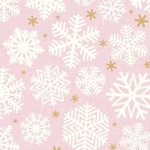 Let It Snow- Snowflakes on Linen Texture Background- Cotton Candy Pink- Winter- Holidays- Christmas- Multidirectional- Medium- Soft Pastel Colors- Baby Christmas Blanket