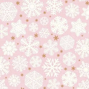 Let It Snow- Snowflakes on Linen Texture Background- Cotton Candy Pink- Winter- Holidays- Christmas- Multidirectional- Small Scale- Soft Pastel Colors- Baby Christmas Blanket