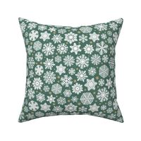 Let It Snow- Snowflakes on Linen Texture Background- Pine Green- Emeral- Kelly Green- Winter- Holidays- Christmas- Multidirectional- Small Scale- Classic Christmas