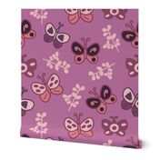 Purple butterflies and flowers pattern 