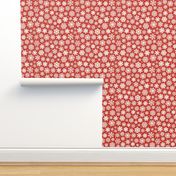Let It Snow- Snowflakes on Linen Texture Background- Poppy Red- Winter- Holidays- Christmas- Multidirectional- Small Scale- Classic Christmas
