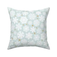Let It Snow- Snowflakes on Linen Texture Background- Seaglass Blue- Winter- Holidays- Christmas- Multidirectional- Medium- Soft Pastel Turquoise- Baby Christmas Blanket