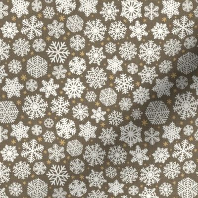 Let It Snow- Snowflakes on Linen Texture Background- Bark Brown- Winter- Holidays- Christmas- Multidirectional- SMini- Earth Tones- Bohemian Christmas