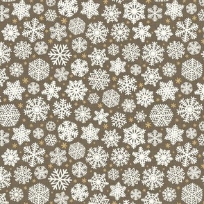 Let It Snow- Snowflakes on Linen Texture Background- Bark Brown- Winter- Holidays- Christmas- Multidirectional- SMini- Earth Tones- Bohemian Christmas