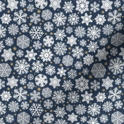 Let It Snow- Snowflakes on Linen Texture Background- Navy Blue- Winter- Holidays- Christmas- Multidirectional- SMini- Hanukkah