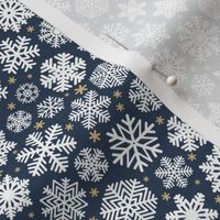 Let It Snow- Snowflakes on Linen Texture Background- Navy Blue- Winter- Holidays- Christmas- Multidirectional- SMini- Hanukkah