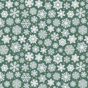 Let It Snow- Snowflakes on Linen Texture Background- Pine Green- Emeral- Kelly Green- Winter- Holidays- Christmas- Multidirectional- SMini- Classic Christmas