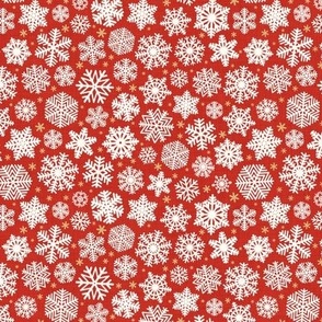 Let It Snow- Snowflakes on Linen Texture Background- Poppy Red- Winter- Holidays- Christmas- Multidirectional- SMini- Classic Christmas