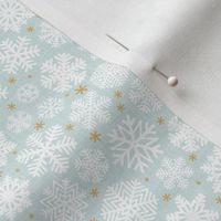 Let It Snow- Snowflakes on Linen Texture Background- Seaglass Blue- Winter- Holidays- Christmas- Multidirectional- SMini- Soft Pastel Turquoise- Baby Christmas Blanket