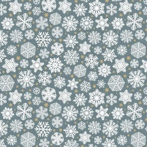 Let It Snow- Snowflakes on Linen Texture Background- Slate Blue- Gray- Grey- Winter- Holidays- Christmas- Multidirectional- SMini- Hanukkah