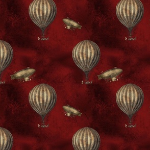 Steampunk Blood Red Hot Air Balloon and Airships