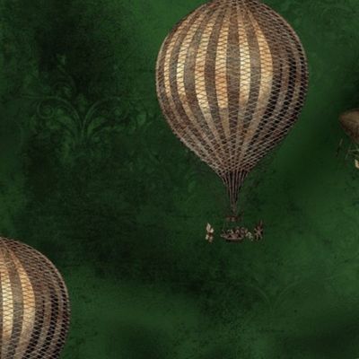 Steampunk Green Hot Air Balloon and Airships