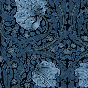Pimpernel Floral Damask Historic William Morris Vintage Design Midnight Blue