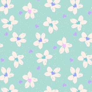 Daisy hearts valentines flowers mint green purple blue Small Scale by Jac Slade