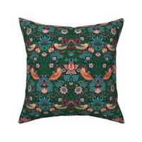 Strawberry Thief by William Morris - MEDIUM - teal blue pink  Adapation With linen Effect Antiqued art nouveau deco,