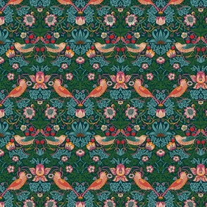 Strawberry Thief by William Morris - MEDIUM - teal blue pink  Adapation With linen Effect Antiqued art nouveau deco,