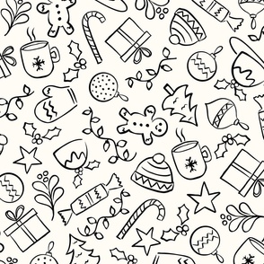 Christmas Hand Drawn Doodles Black and White