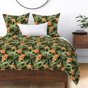 Stylized Art Deco Floral in Olive and Peach - large