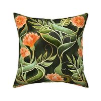 Stylized Art Deco Floral in Olive and Peach - large