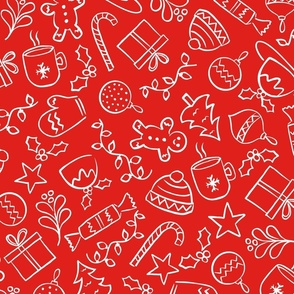 Christmas Hand Drawn Doodles Red