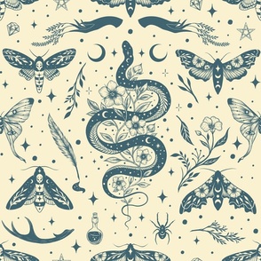 Mystical Nature Flash Tattoo Sheet Pattern - Blue and Beige