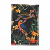 Vintage Hand Painted Exotic Parrots  With Exotic Flowers And Leaves
