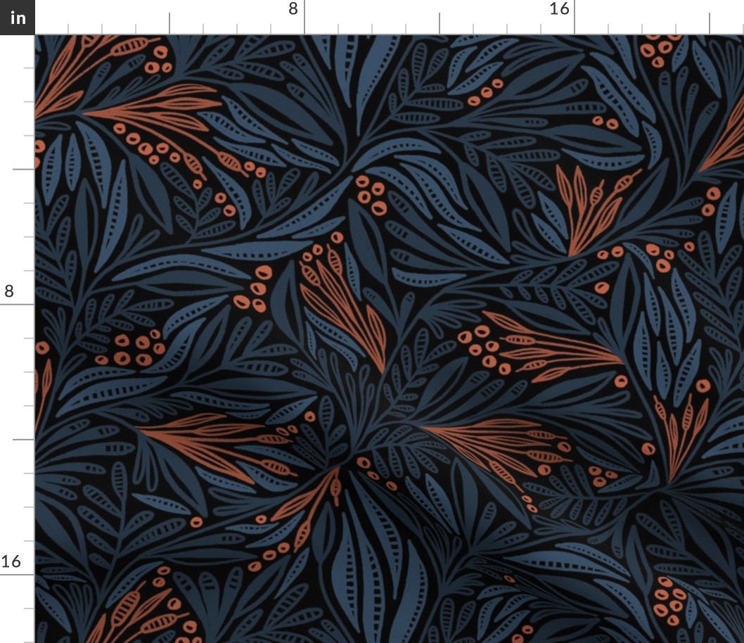 Willow foliage (navy and terra cotta)