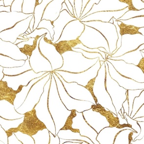 Gold lily garden. Large scale flowers Luxurious floral boho.