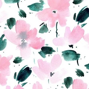 Juliet's garden in carnation pink - watercolor artistic florals - tender bloom - hand painted flowers b051-1