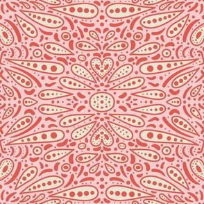 Happy-Folk-Hearts-Mandala---XL-wallpaper---soft-PINK-red-beige-white---JUMBO